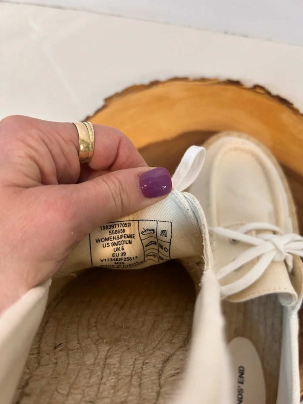 Lands'‎ End Sea-sport Espadrille Cream Canvas Lace-Up Boat Shoes Women’s 8